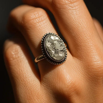Pyrite Natural Adjustable Ring Oval Design 1
