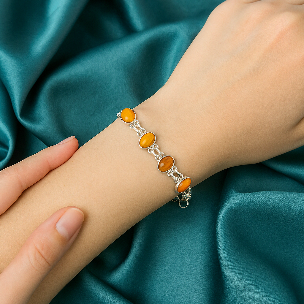 Tiger Eye Silver Plated Bracelet