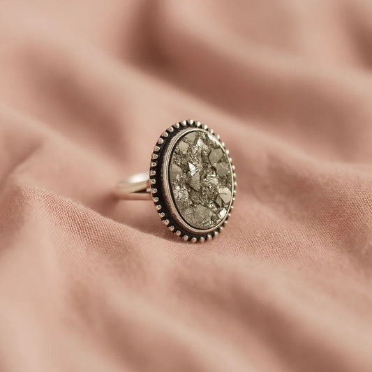 Pyrite Natural Adjustable Ring Oval Design 1