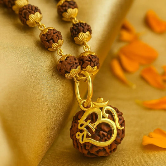 Rudraksha Necklace Om Shree Design Gold Plated