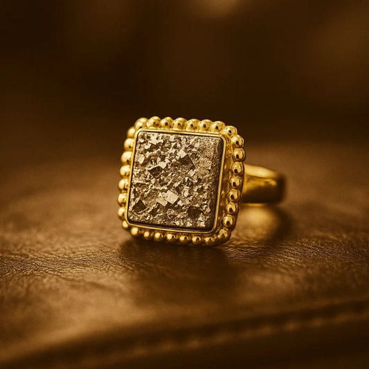 Pyrite Natural Adjustable Ring Premium Gold