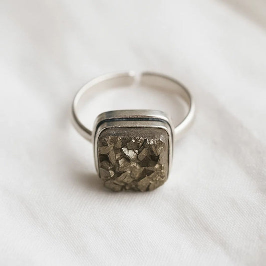 Pyrite Natural Adjustable Square Ring