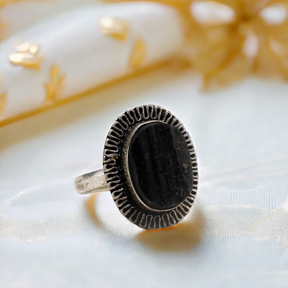 Black Tourmaline Adjustable Ring