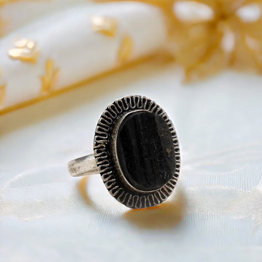 Black Tourmaline Adjustable Ring