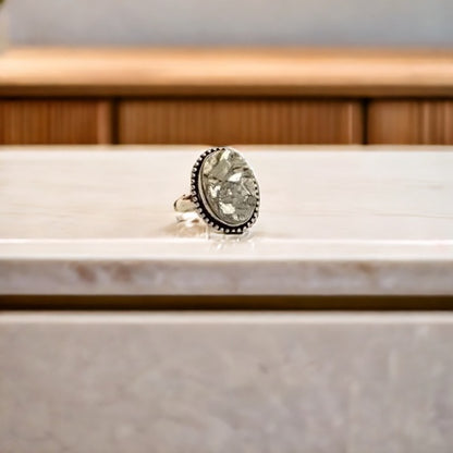 Pyrite Natural Adjustable Ring Oval Design 1