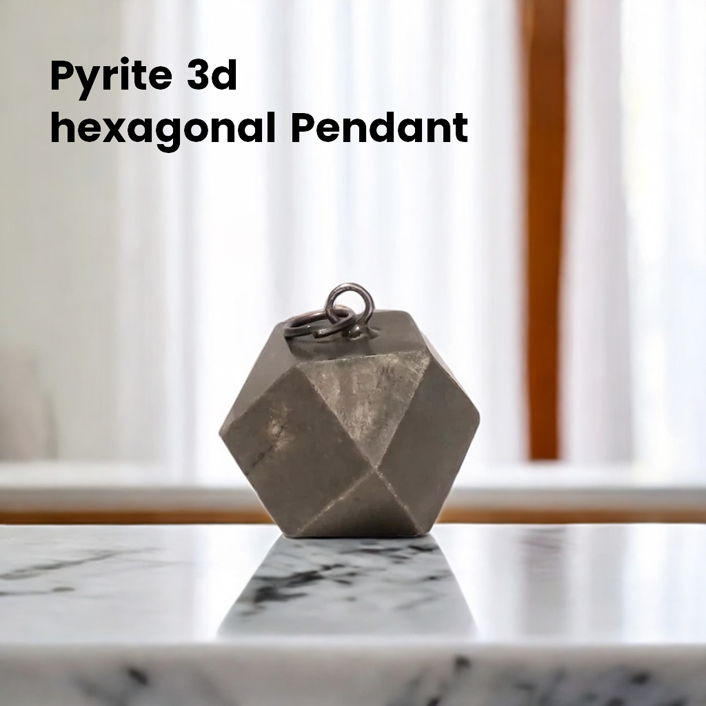 Pyrite 3d hexagonal Pendant (Without Chain)