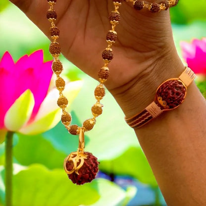 Rudraksha Necklace Om Shree Design Gold Plated