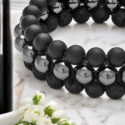 Pyrite Bracelet with Black Obsidian Beads
