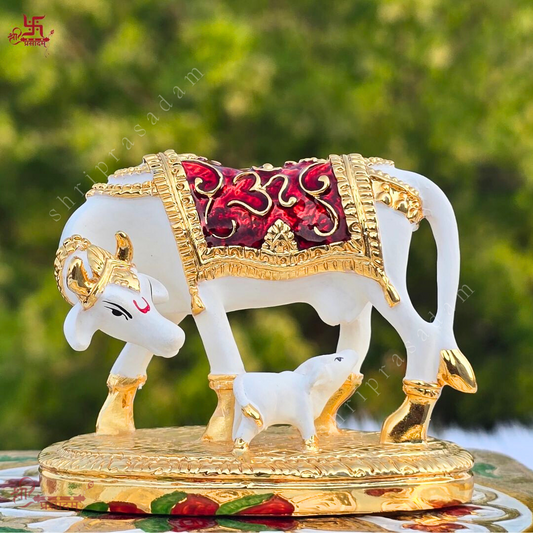 Gold and Silver Plated Kamdhenu Idol | Vastu Kamdhenu Idol for Home Office, and Gift
