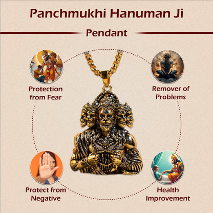 Panchamukhi Hanuman Pendant With Snake Golden Chain